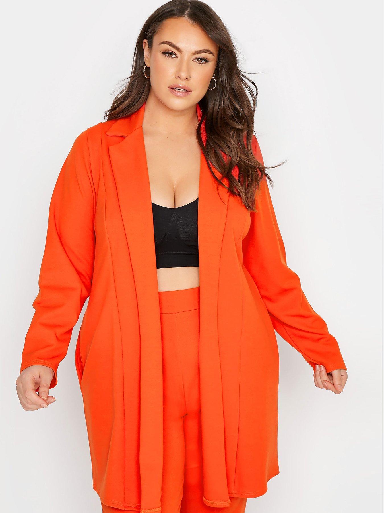 Womens New Blazer Open front Jacket Coral Orange Ladies Plus Size 