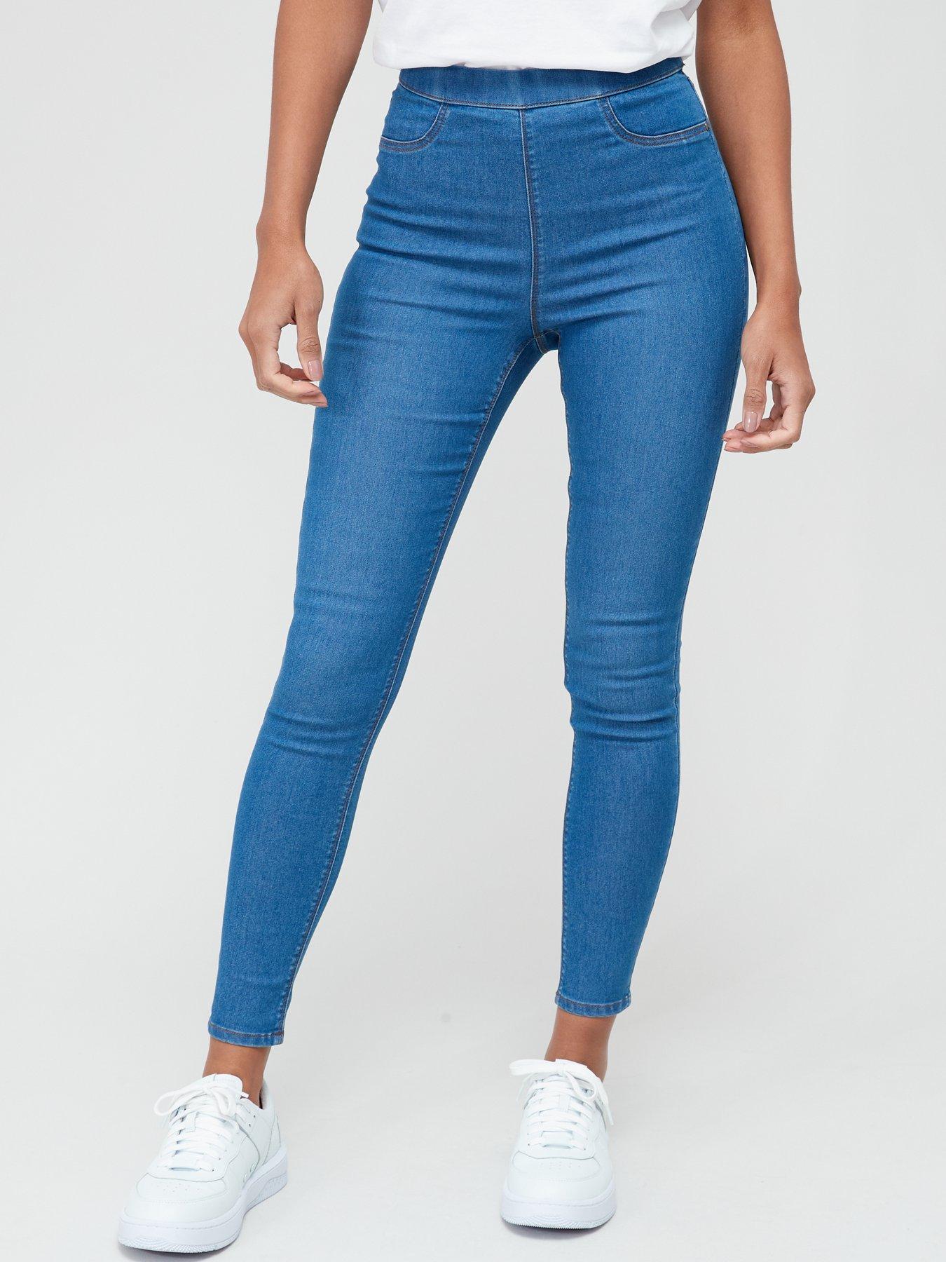 Rebellious Fashion high waist stretch jeggings in light blue