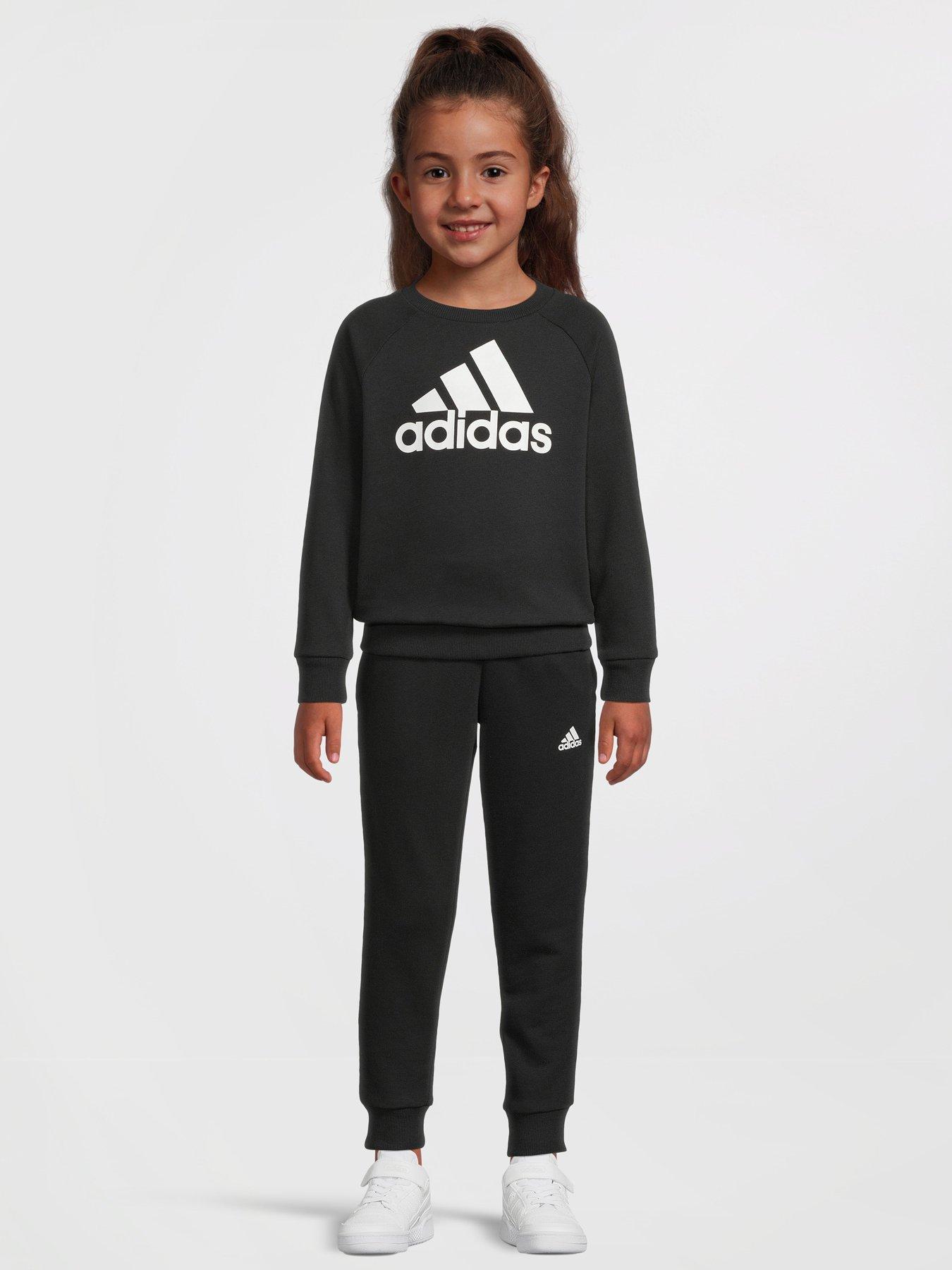 adidas Sportswear Infant Essentials Big Logo Crew And Jogger Set - Black/White, Black/White, Size 3-4 Years, Women