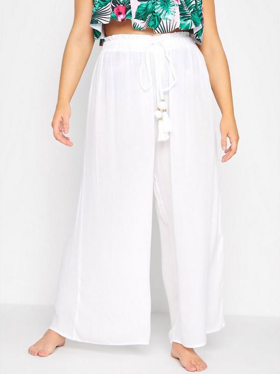 front image of yours-curve-tassel-detail-wide-leg-trouser