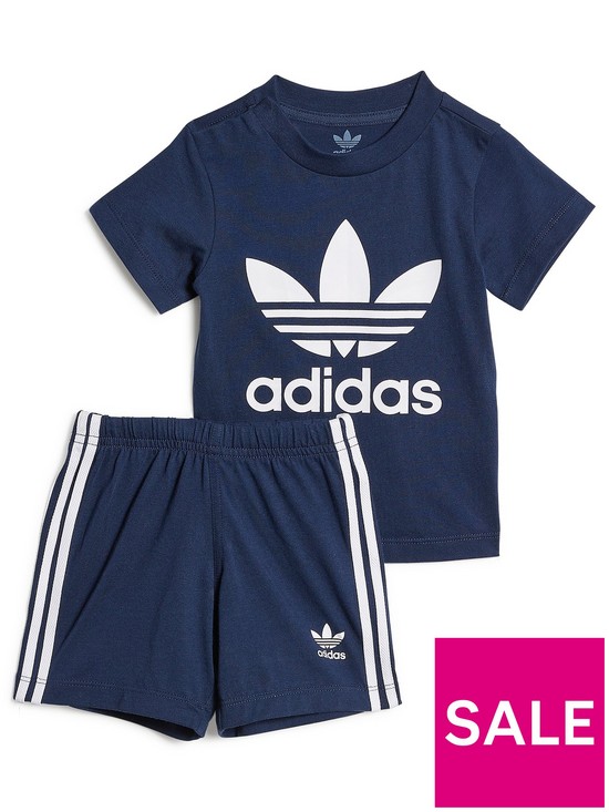 front image of adidas-originals-kids-adicolor-trefoil-shorts-amp-t-shirt-set-dark-blue