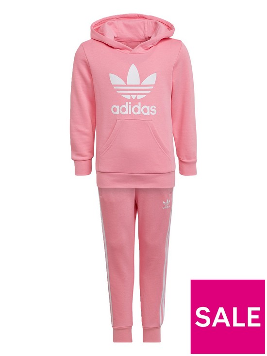front image of adidas-originals-younger-kids-adicolor-trefoil-hoodie-set-light-pink
