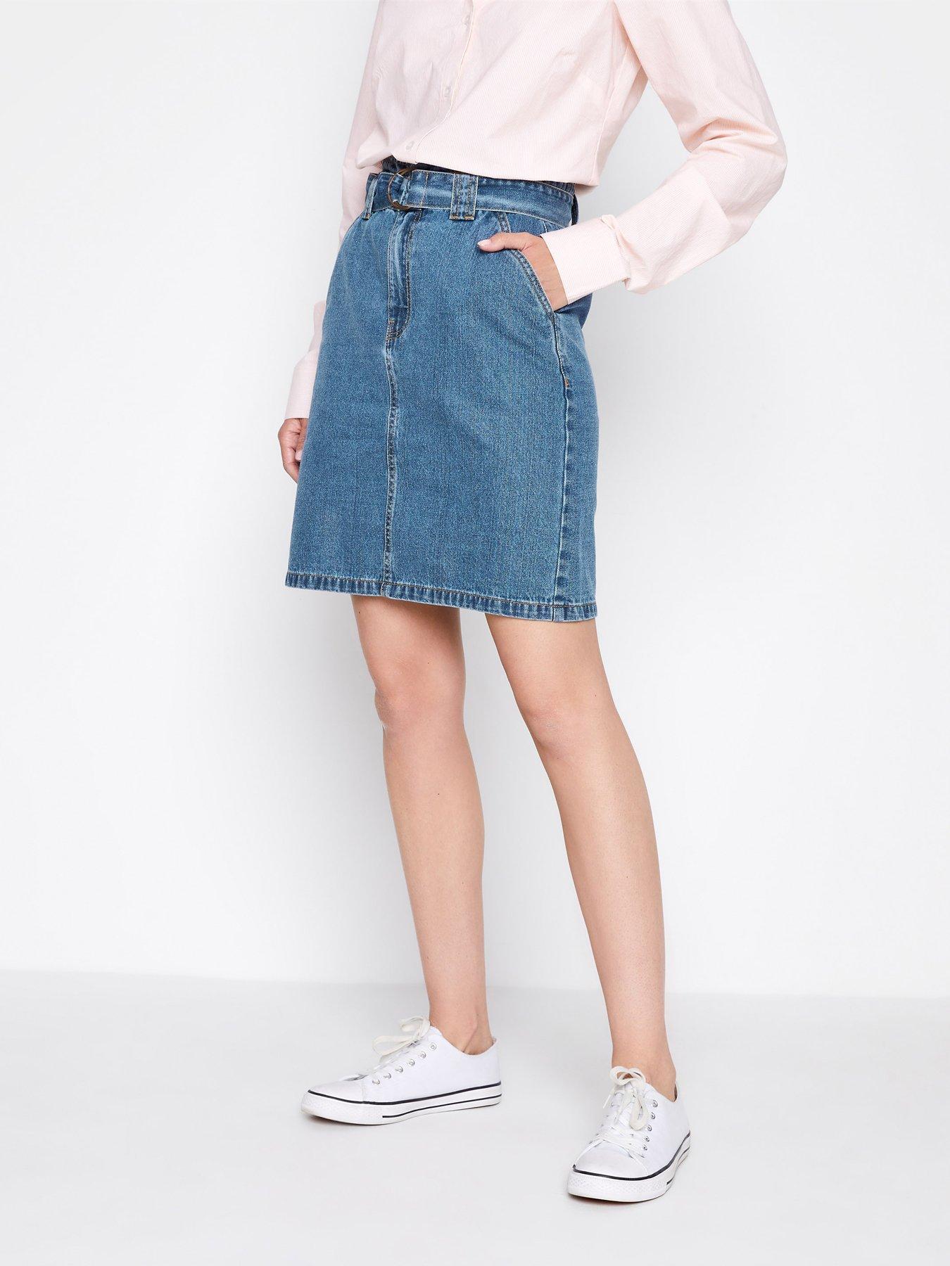 Tall denim mini store skirt