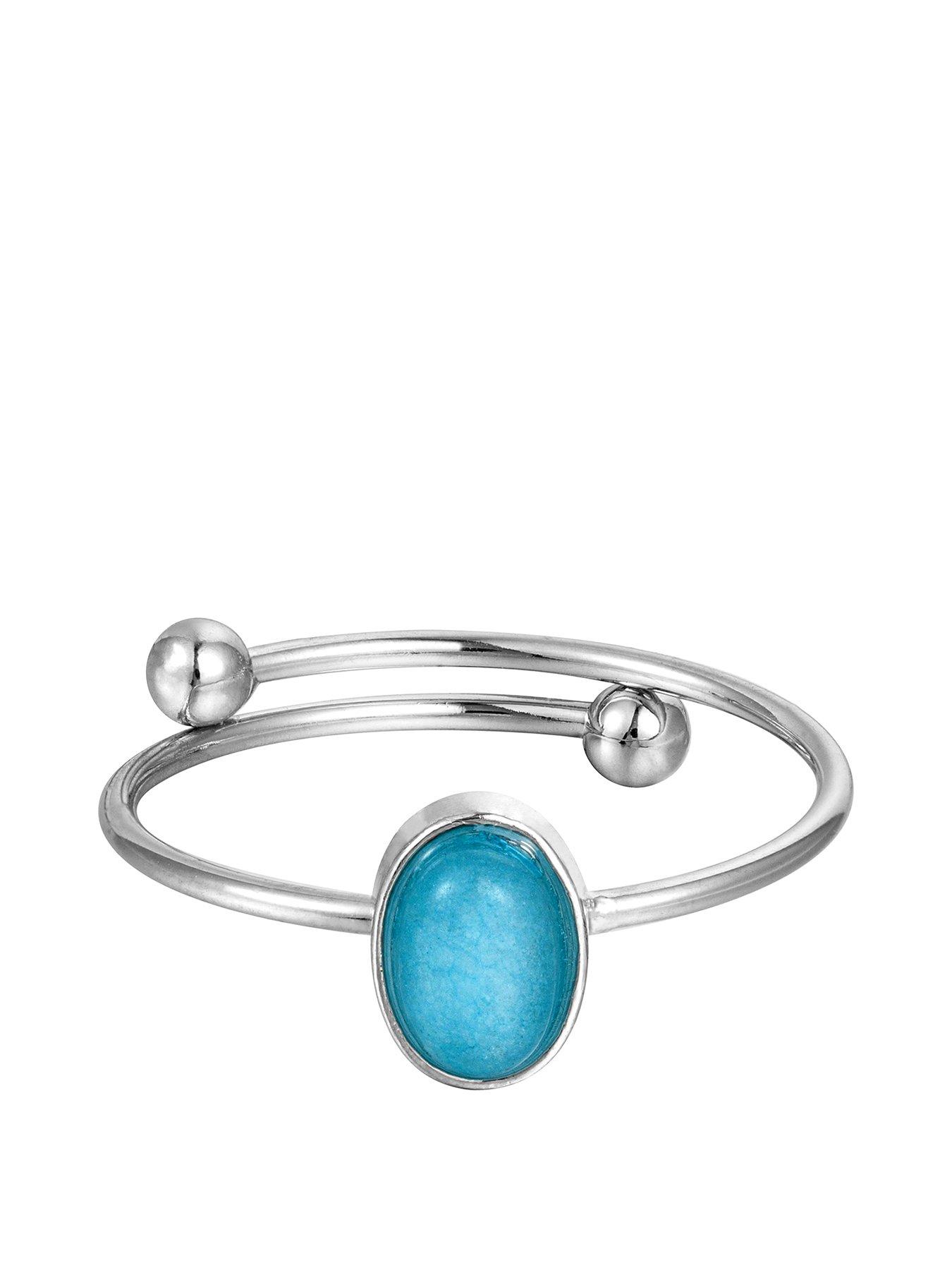 undefined Silver Plated Oval Created Aquamarine Adjustable Ring