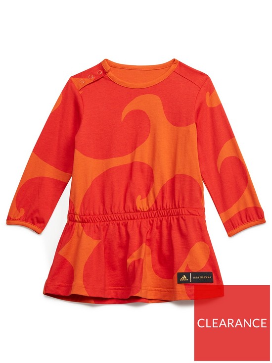 front image of adidas-toddler-girls-marimekko-sports-dress-dark-orange