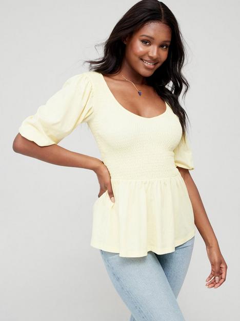 v-by-very-shirred-puff-sleeve-top-yellow