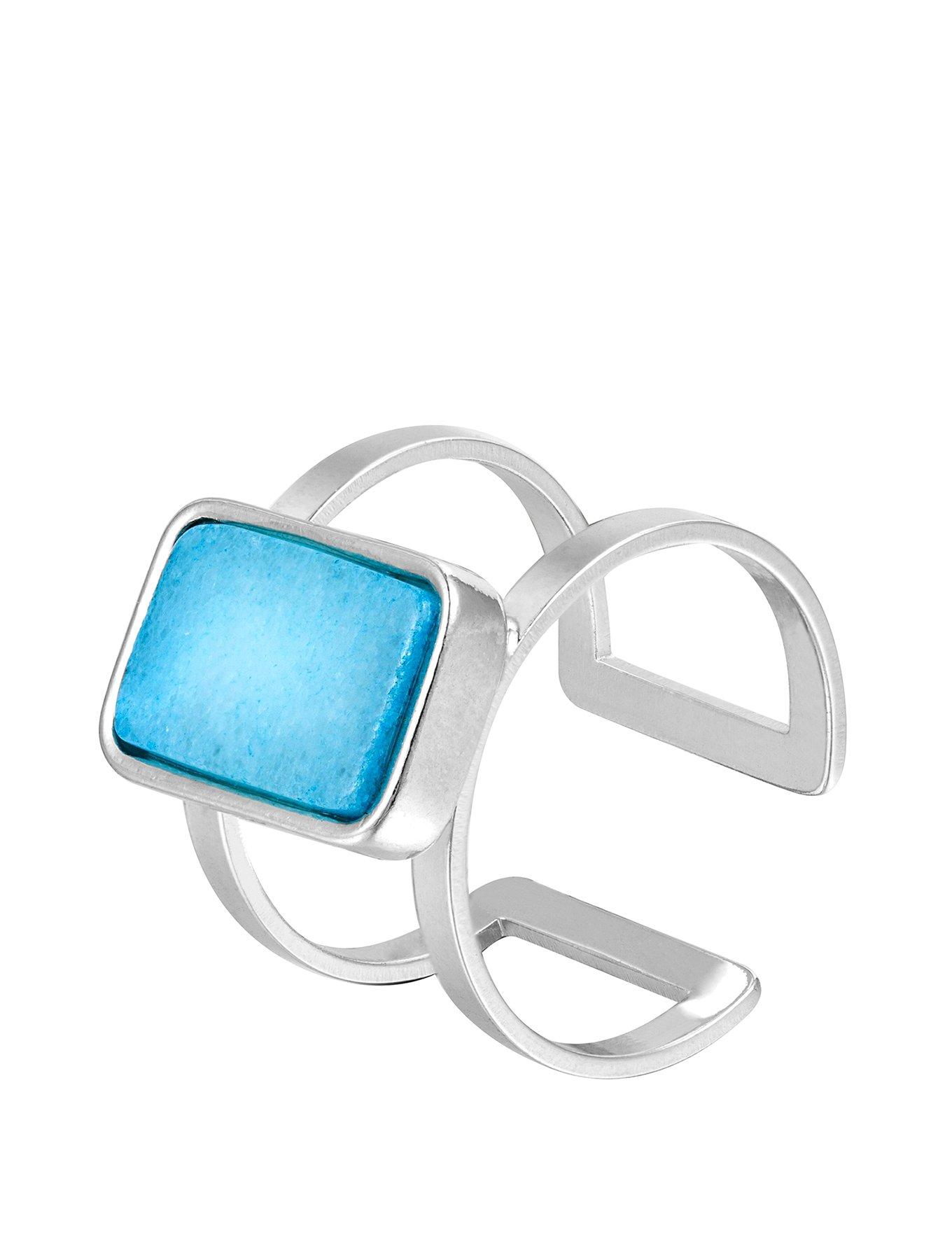 Product photograph of Silver Plated Double Ring With Created Aquamarine Stone from very.co.uk