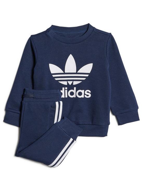 front image of adidas-originals-toddler-kids-adicolor-trefoil-crew-sweaternbspset-dark-blue