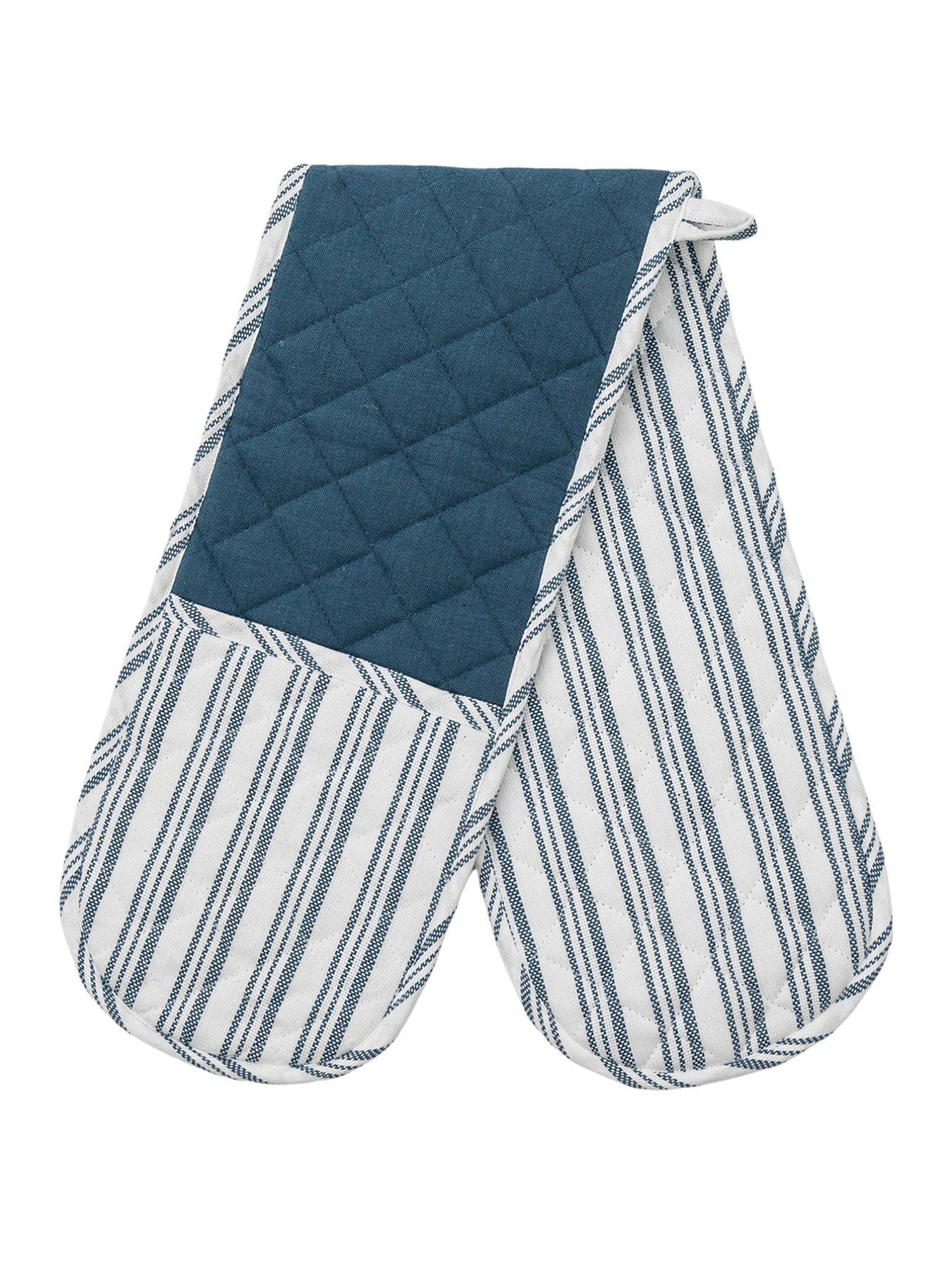 Product photograph of Hometown Interiors Organic Cotton Striped Double Oven Glove - Blue from very.co.uk