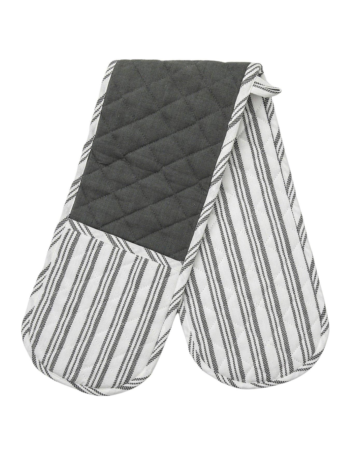 Product photograph of Hometown Interiors Organic Cotton Striped Double Oven Glove - Charcoal from very.co.uk