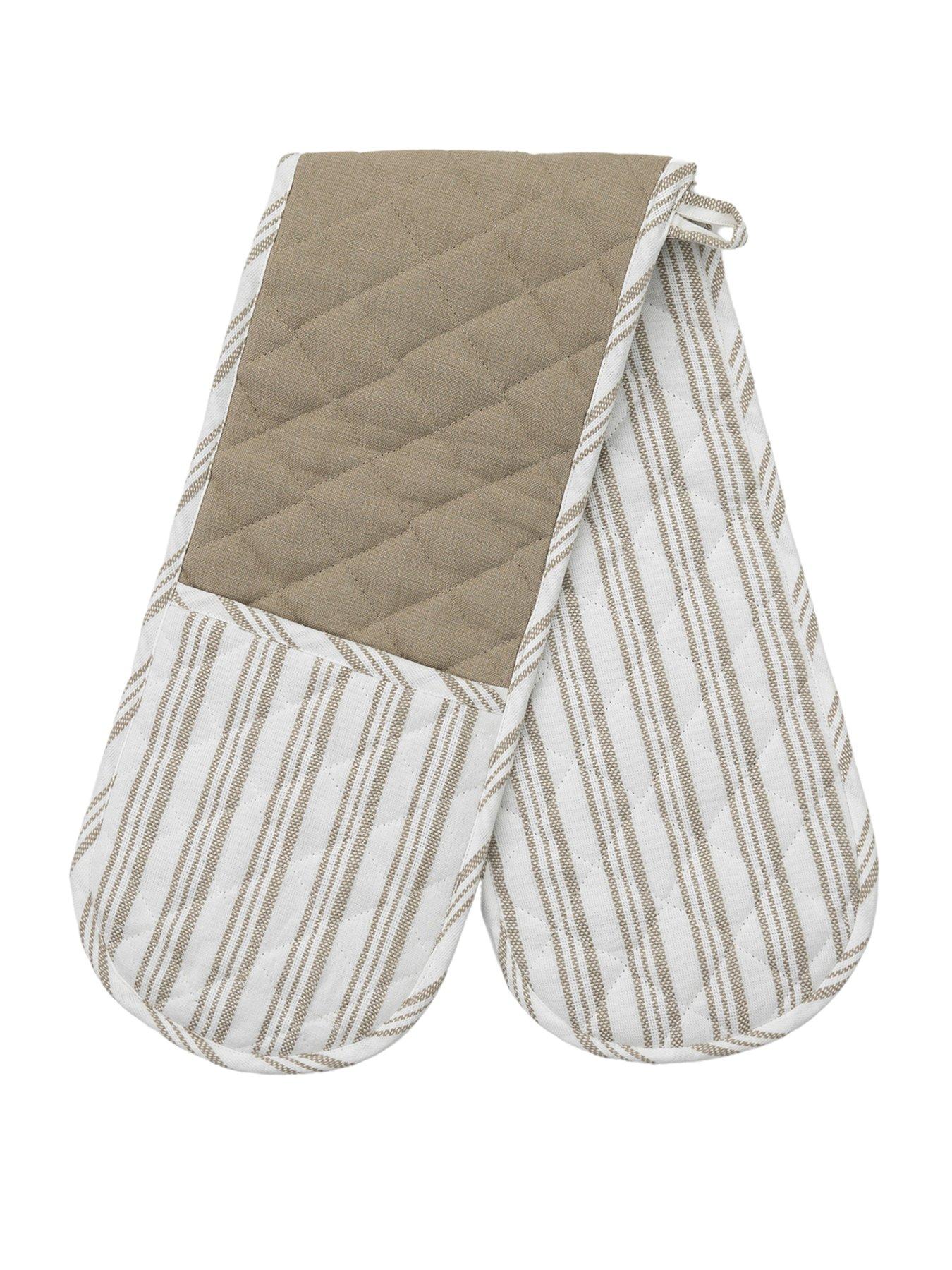 Product photograph of Hometown Interiors Organic Cotton Striped Double Oven Glove - Taupe from very.co.uk