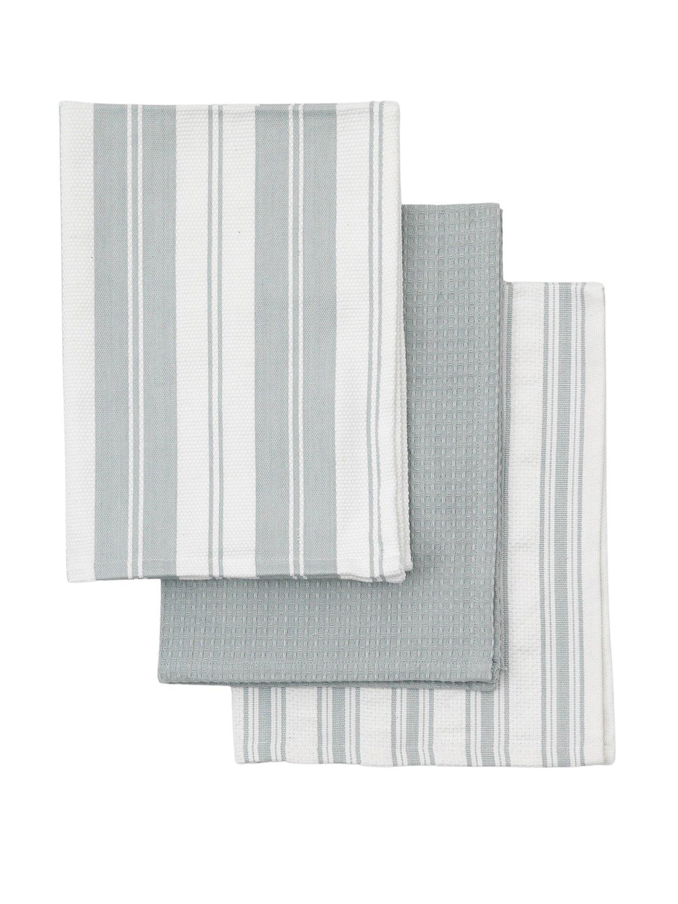 Product photograph of Hometown Interiors Set Of 3 Organic Cotton Striped Tea Towels - Grey from very.co.uk