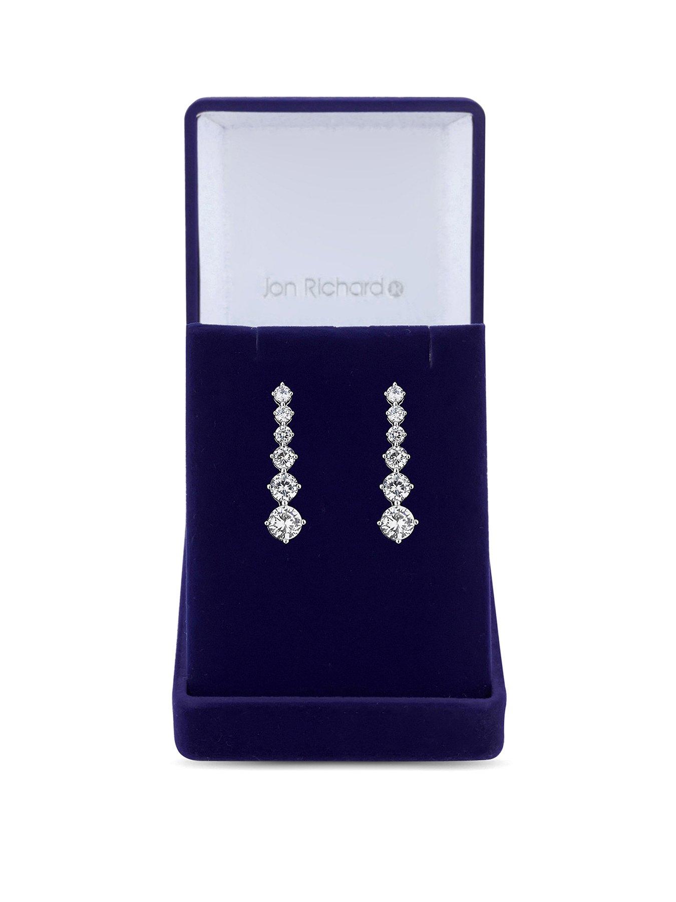 Product photograph of Jon Richard Cubic Zirconia Crystal Graduated Tennis Drop Earring from very.co.uk