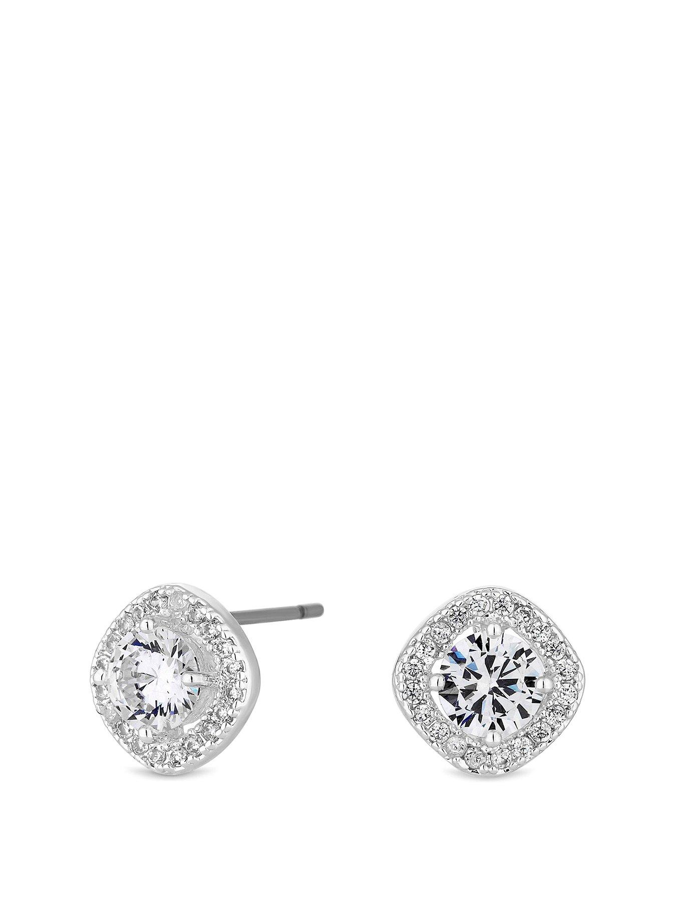 Product photograph of Jon Richard Small Cubic Zirconia Square Clara Stud Earrings from very.co.uk