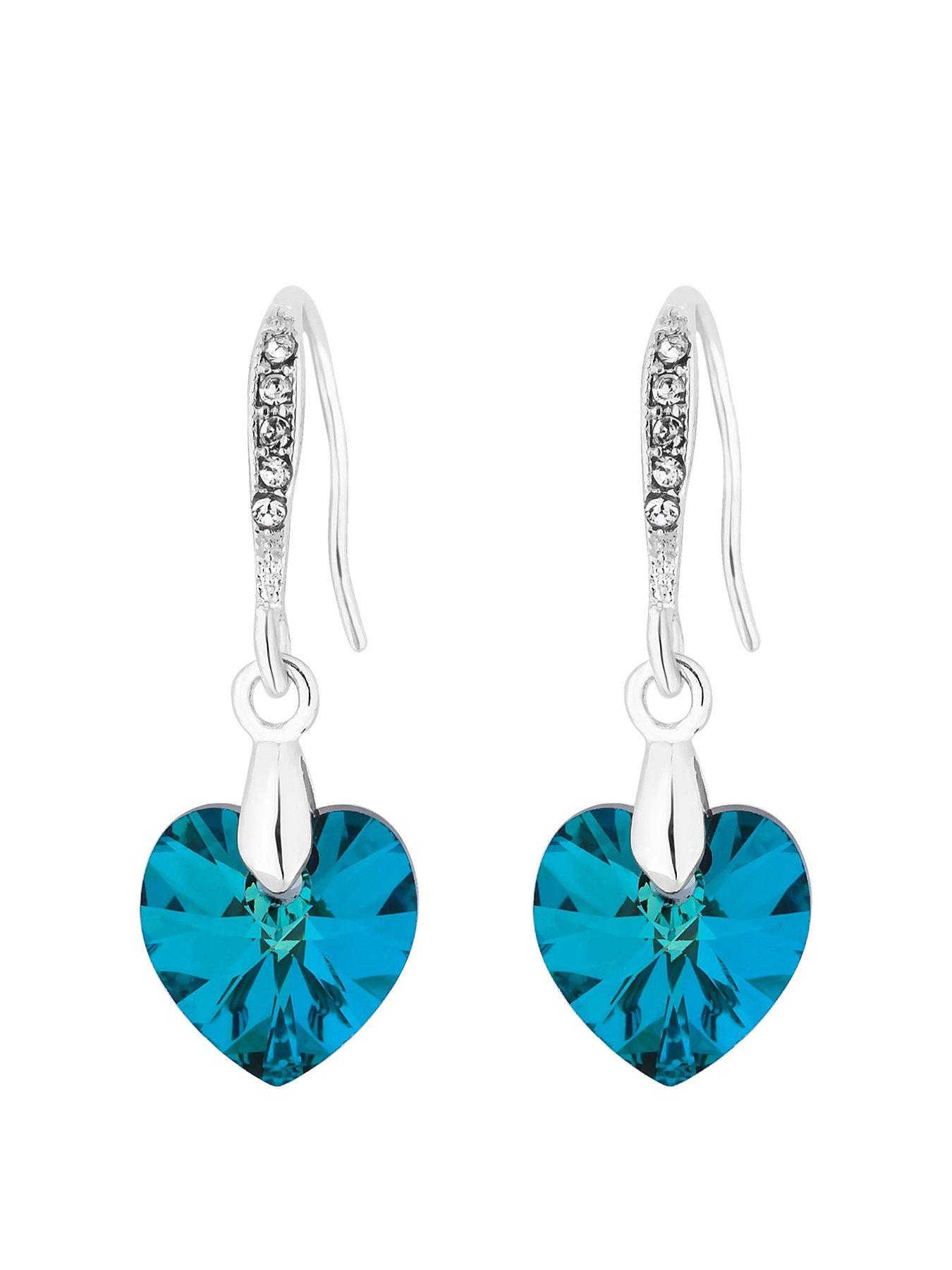 Product photograph of Jon Richard Silver Plated Blue Heart Drop Earrings from very.co.uk