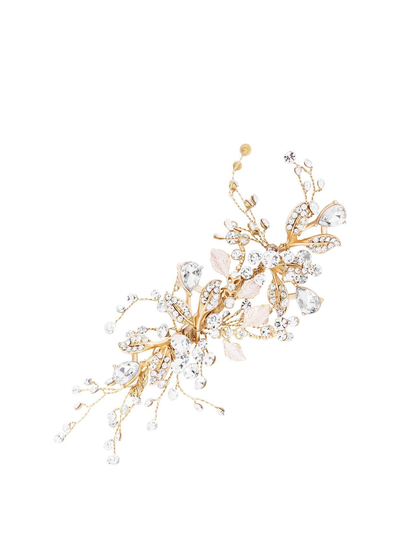 Product photograph of Jon Richard Gold Plated Harmony Gold Leaf And Crystal Sprig Clip from very.co.uk