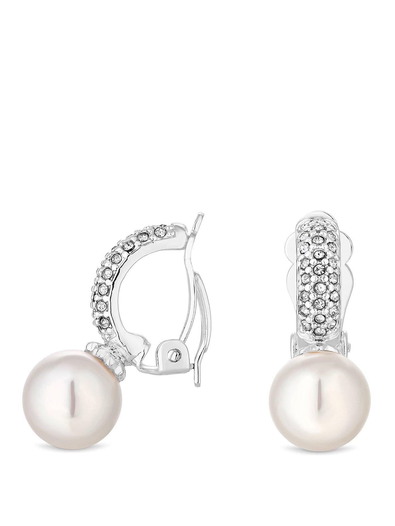 undefined Pave Half Hoop With Pearl Drop Clip Earring