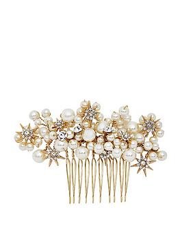 jon richard gold plated star and pearl hair comb, silver, women