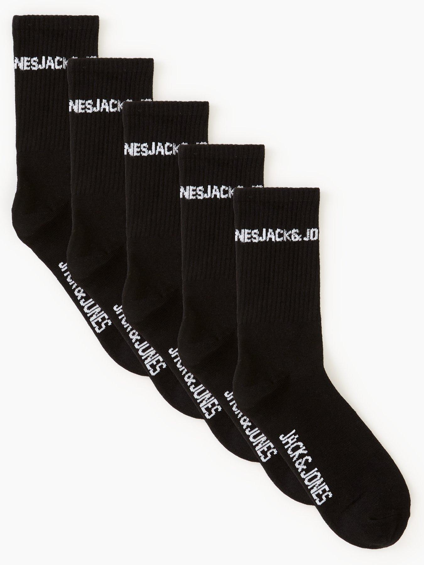 Jack & Jones Junior Boys 5 Pack Basic Logo Tennis Socks - Black