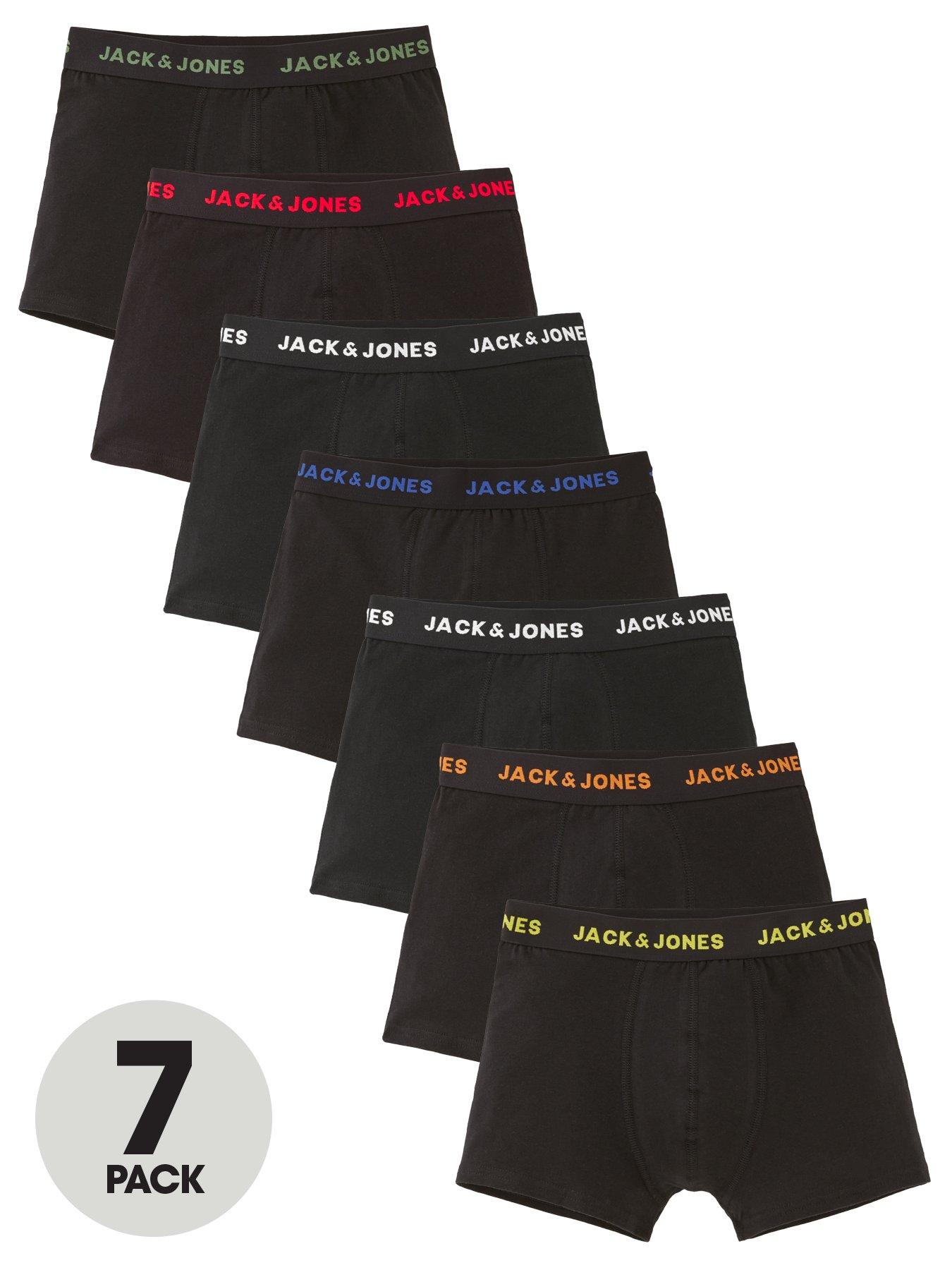 Jack & Jones Junior: Boys 7 Pack Coloured Waistband Trunks - Black