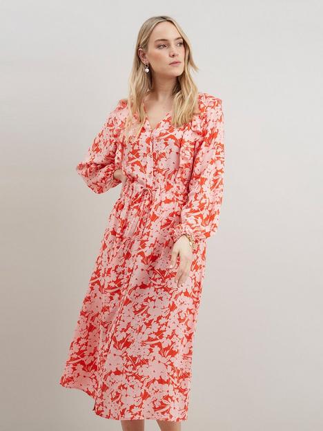 wallis-floral-silhouette-ruffle-button-through-dress