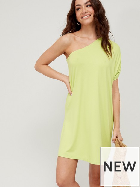 v-by-very-jersey-one-shoulder-beach-mini-dress-lime