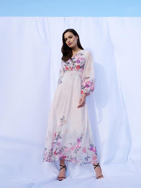wallis-pink-floral-border-print-dress