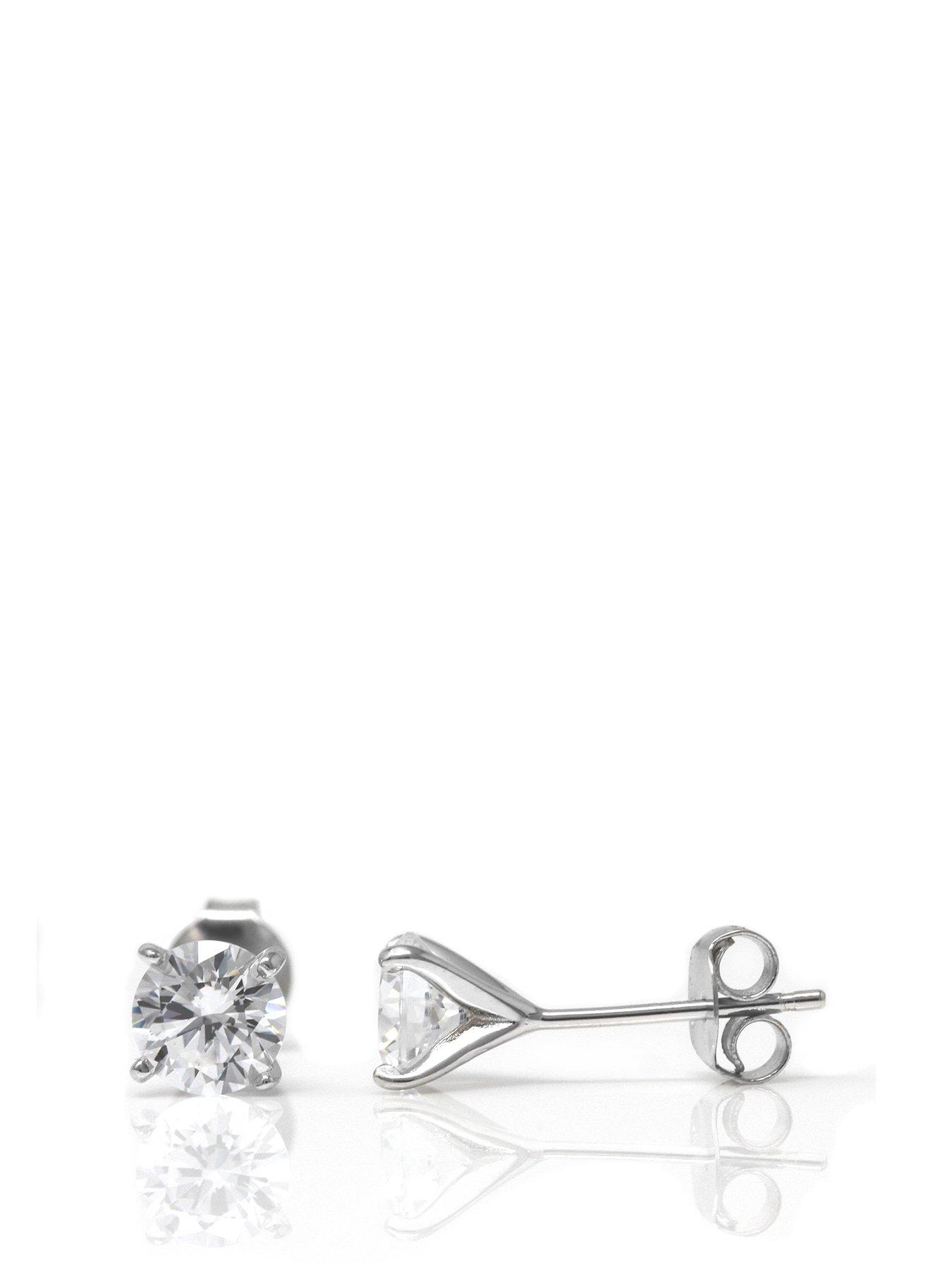 Product photograph of Say It With Classic Claw Stud Earrings - Sterling Silver And Cubic Zirconia from very.co.uk