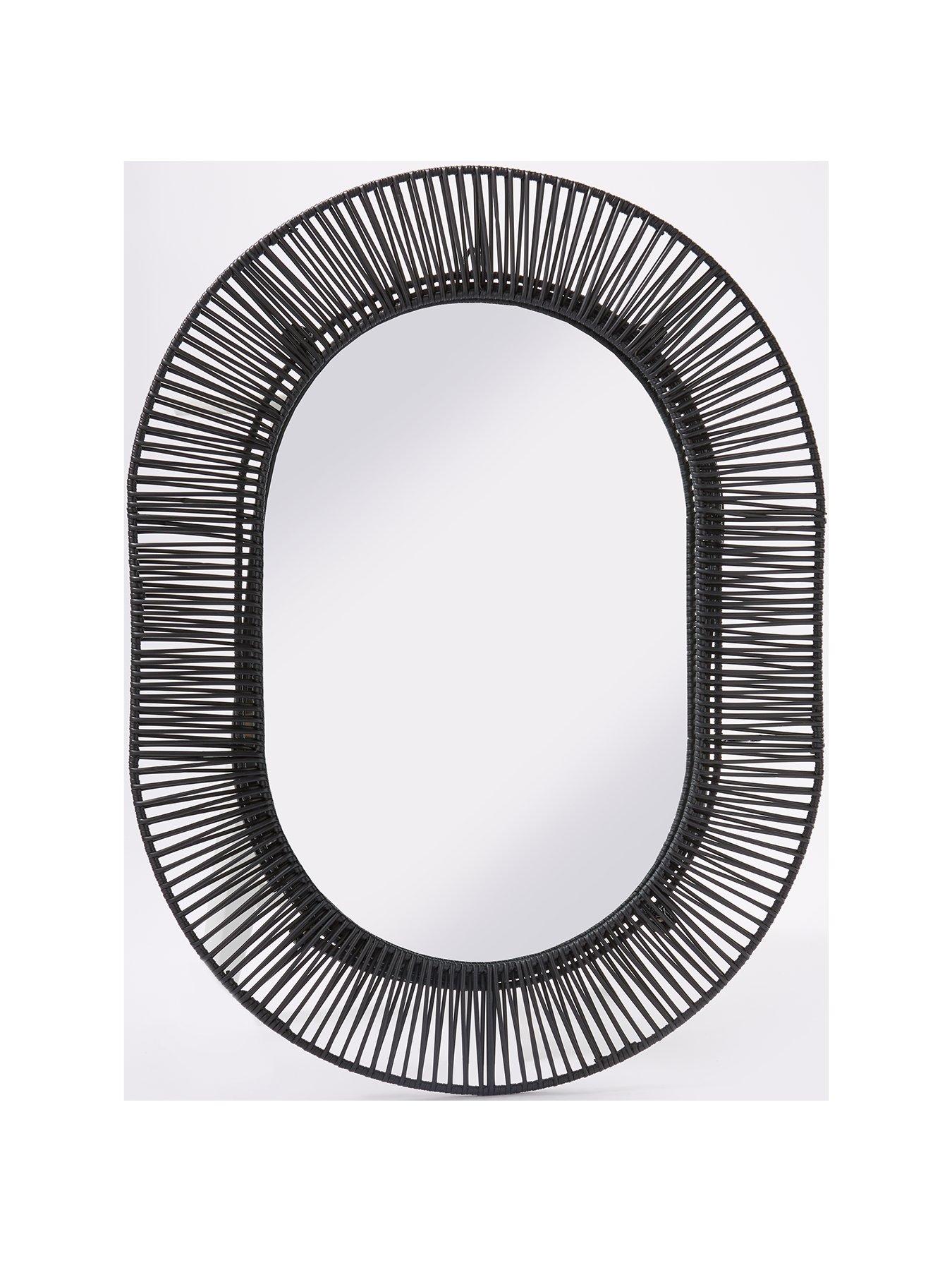 Product photograph of Very Home Black Poly Rattan Mirror 60x45cm from very.co.uk