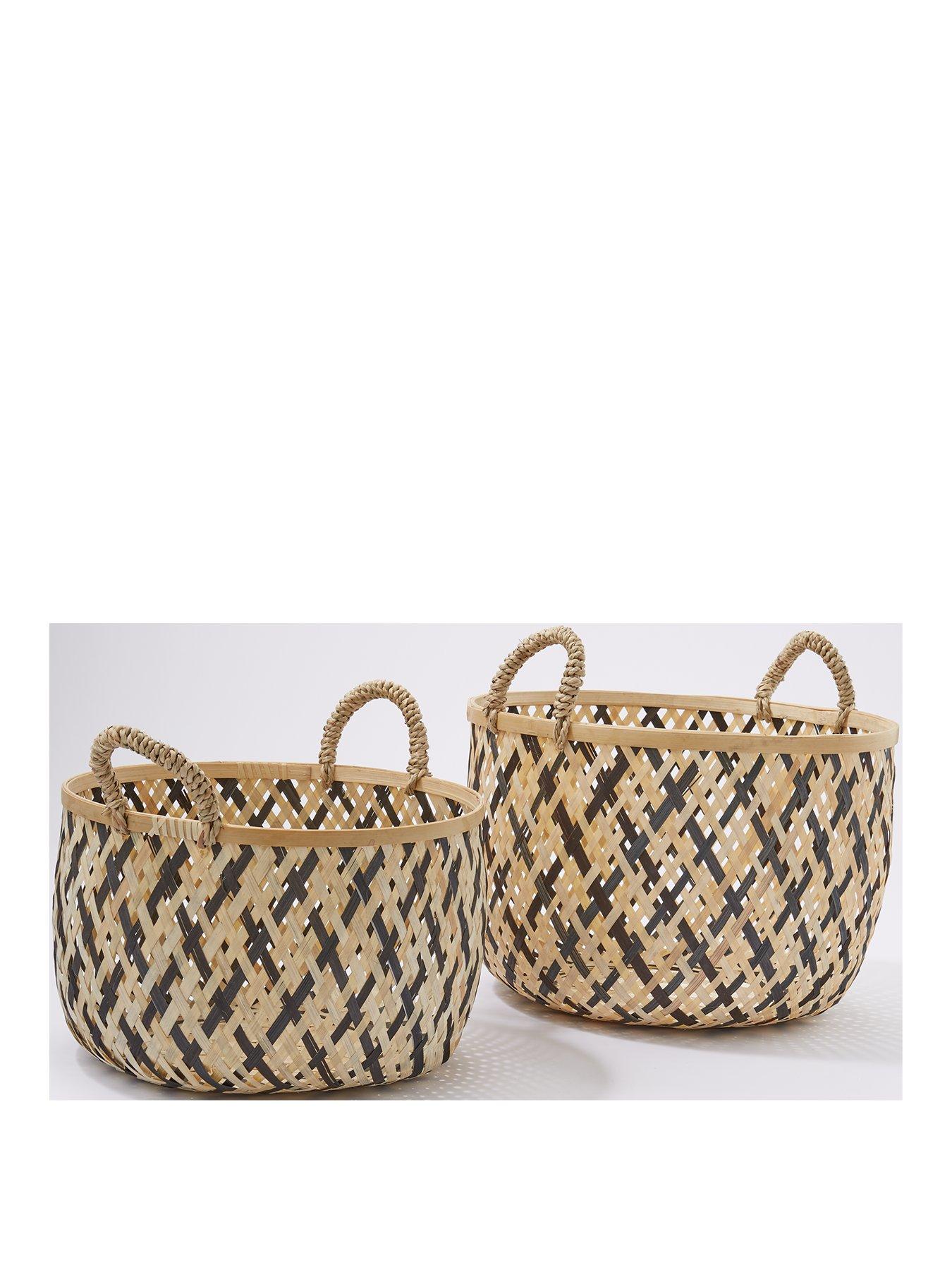 undefined Set of 2 Bamboo Woven Storage Baskets
