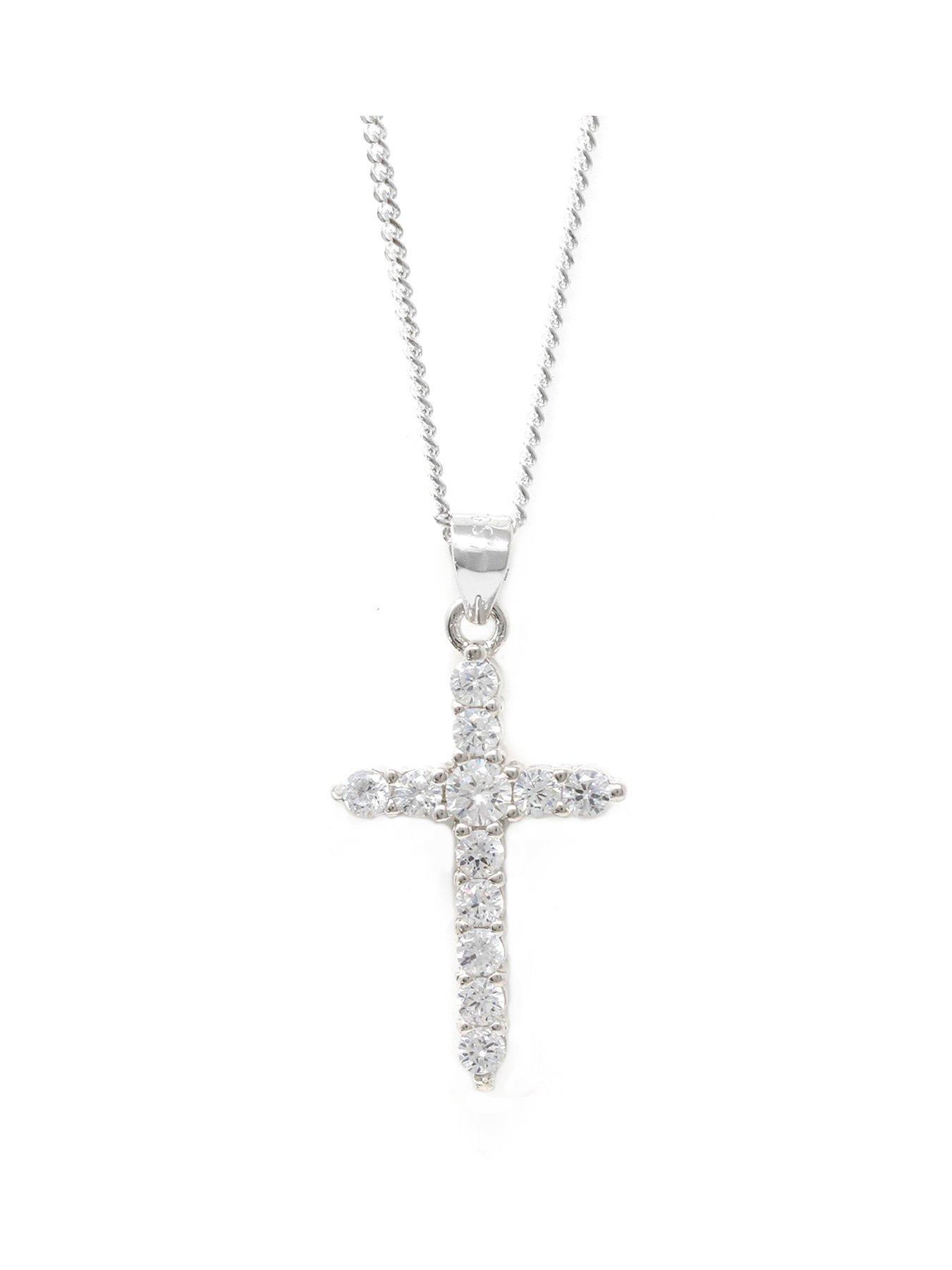 Sterling silver and store diamond cross necklace