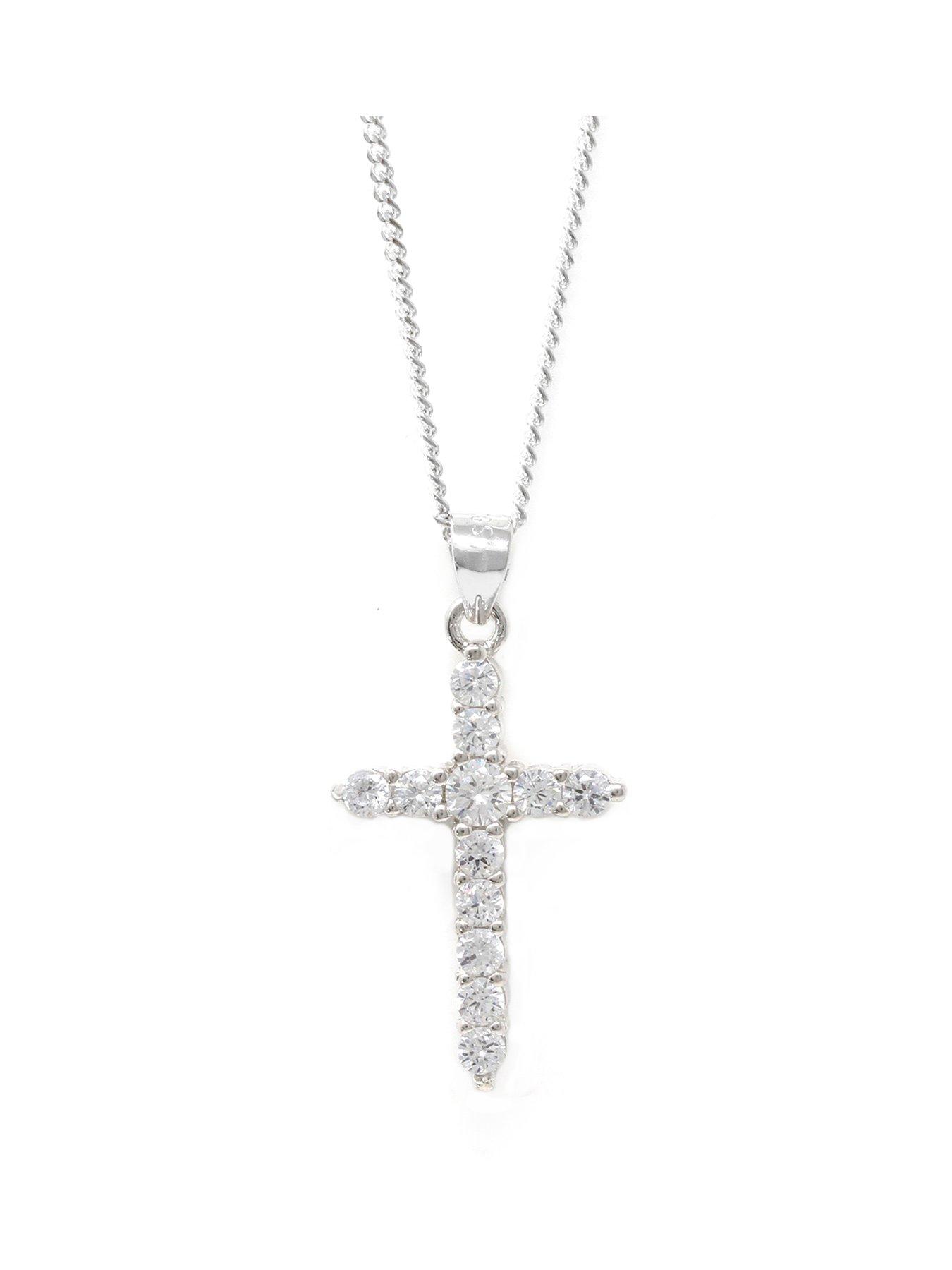 Say It With Claw Set Cross Necklace - Sterling Silver