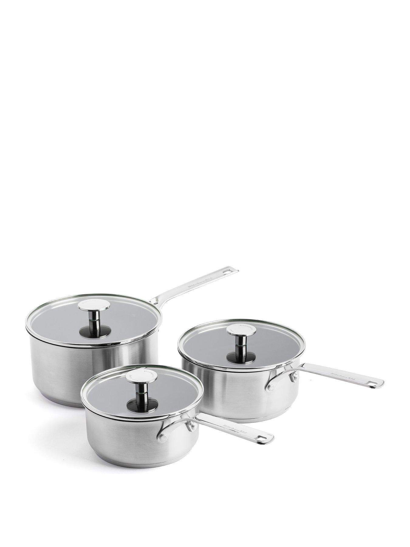 Product photograph of Kitchenaid Stainless Steel 16cm 18cm Amp 20cm Saucepan Set from very.co.uk