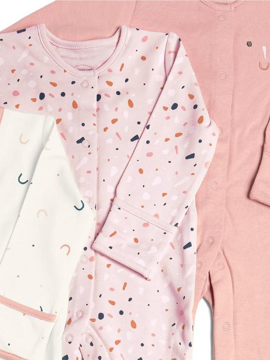 detail image of mamas-papas-baby-girls-3-pack-geo-print-sleepsuits-pink