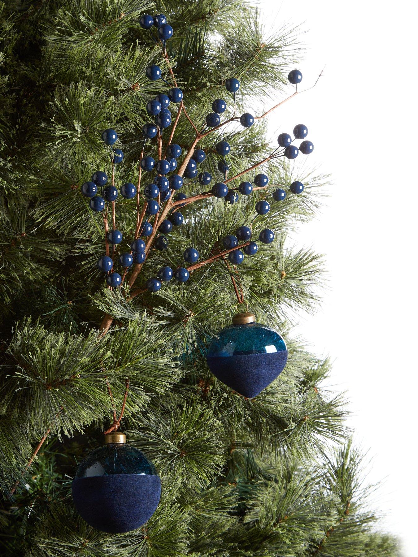 Product photograph of Festive 9 Piece Glass Christmas Tree Baubles And Tree Pick Bundle Set - Navy from very.co.uk
