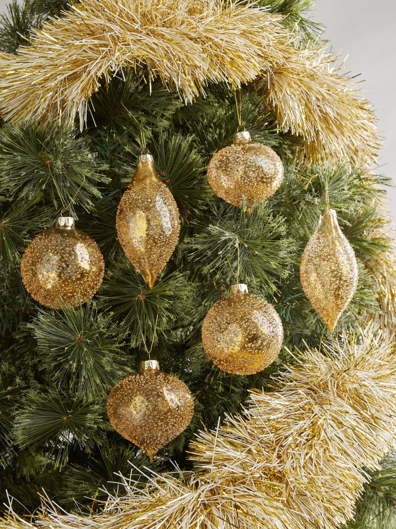 Product photograph of Festive Gold Glass Tree Decorations from very.co.uk