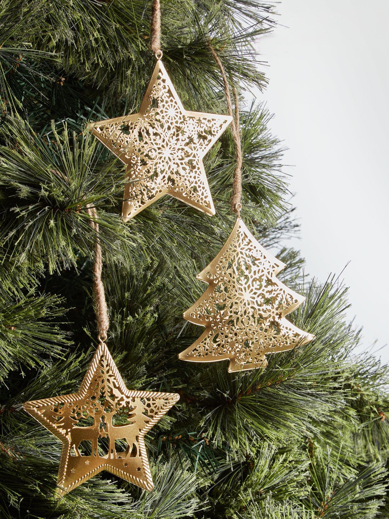 Product photograph of Festive Set Of 8 Filigree Metal Christmas Tree Ornaments - Gold from very.co.uk