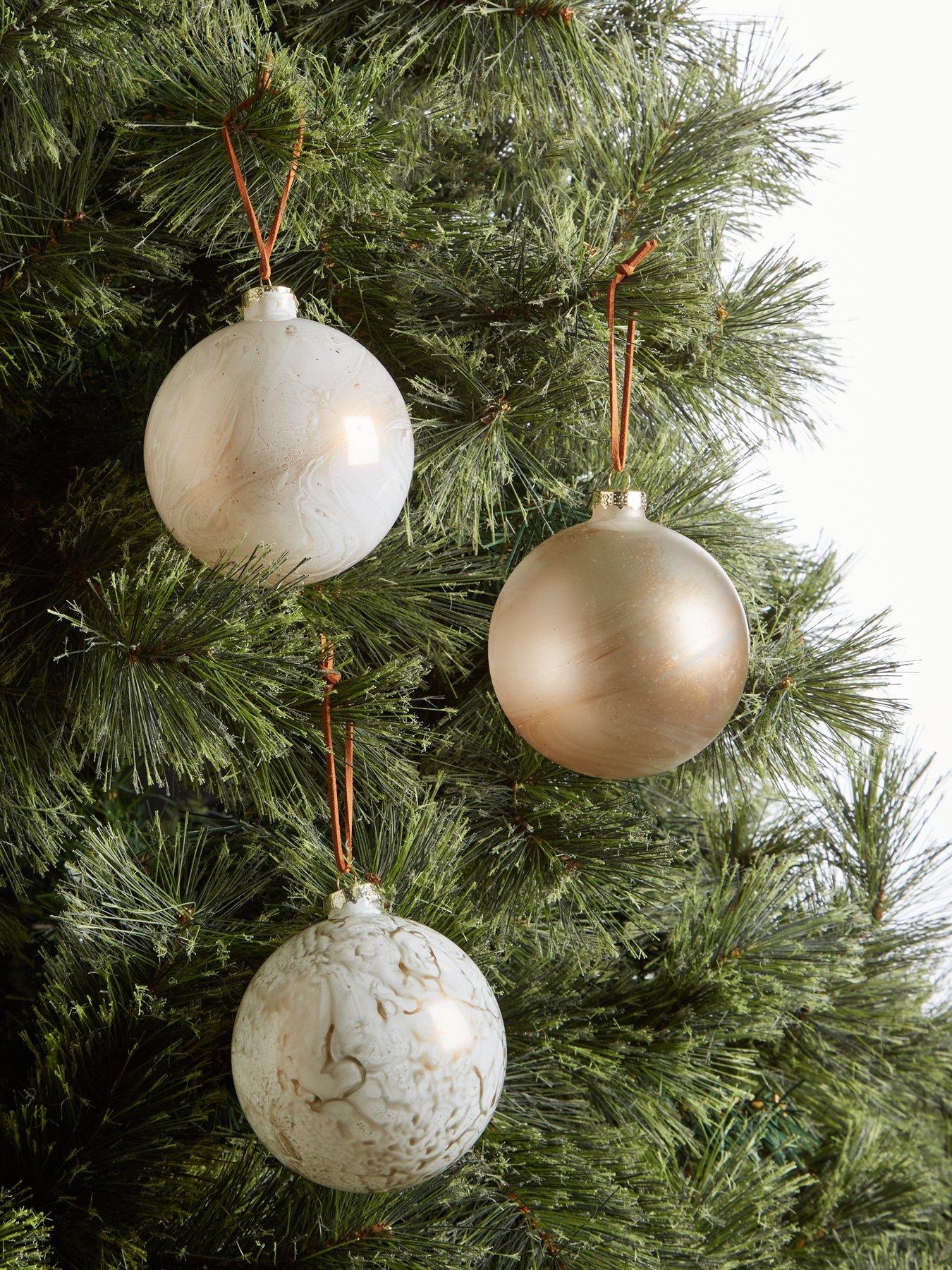 Product photograph of Festive Set Of 6 Marble Glass Christmas Tree Decorations from very.co.uk