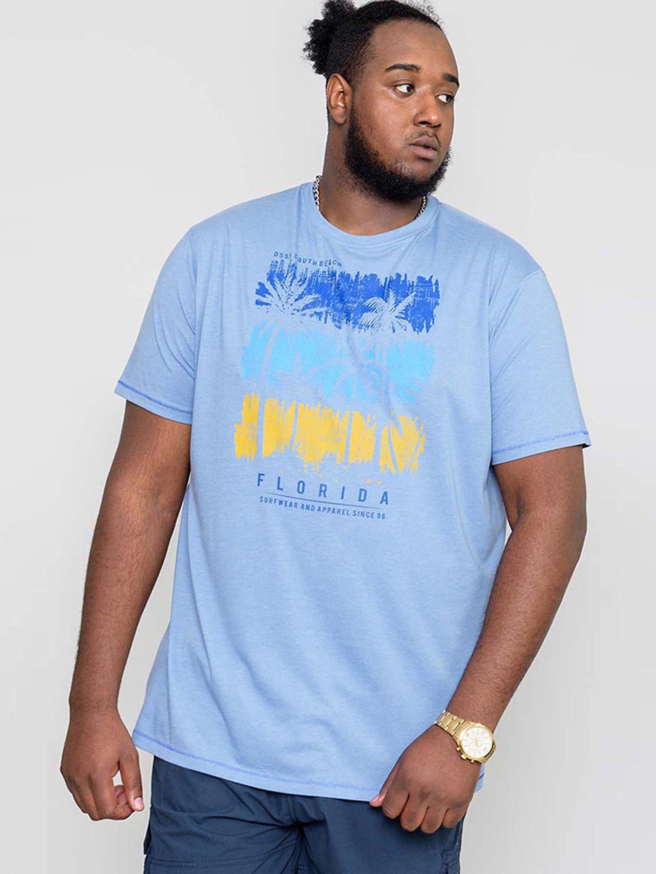 D555 Marham Florida Palm Tree Printed T-shirt - Blue Marl