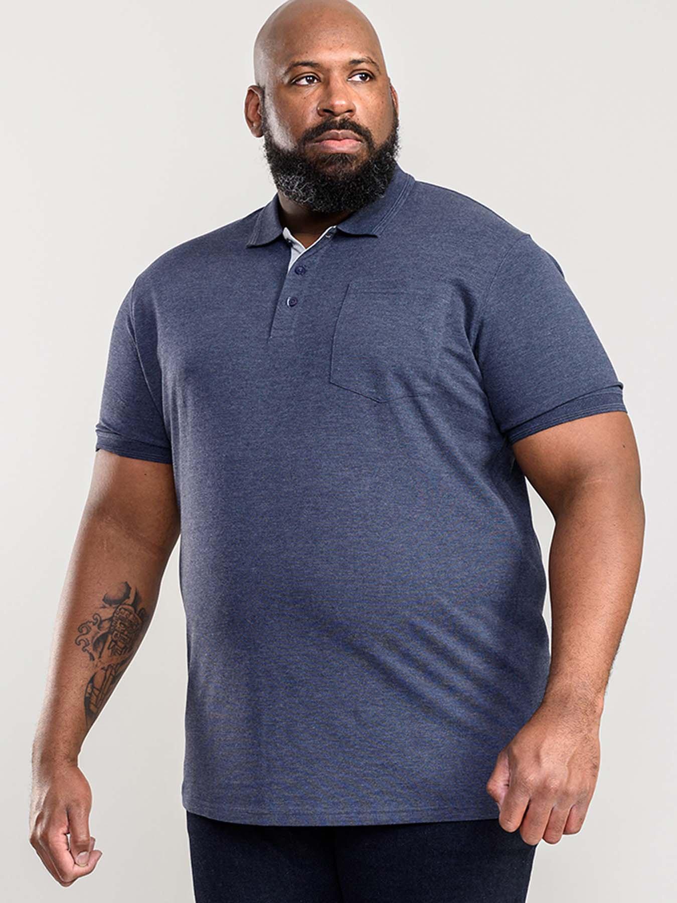 D555 Grant Pique Polo Shirt, Denim Marl, Size 8Xl, Men