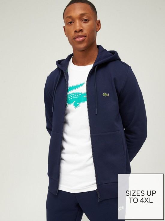 front image of lacoste-fleece-jersey-zip-through-hoodie-dark-blue