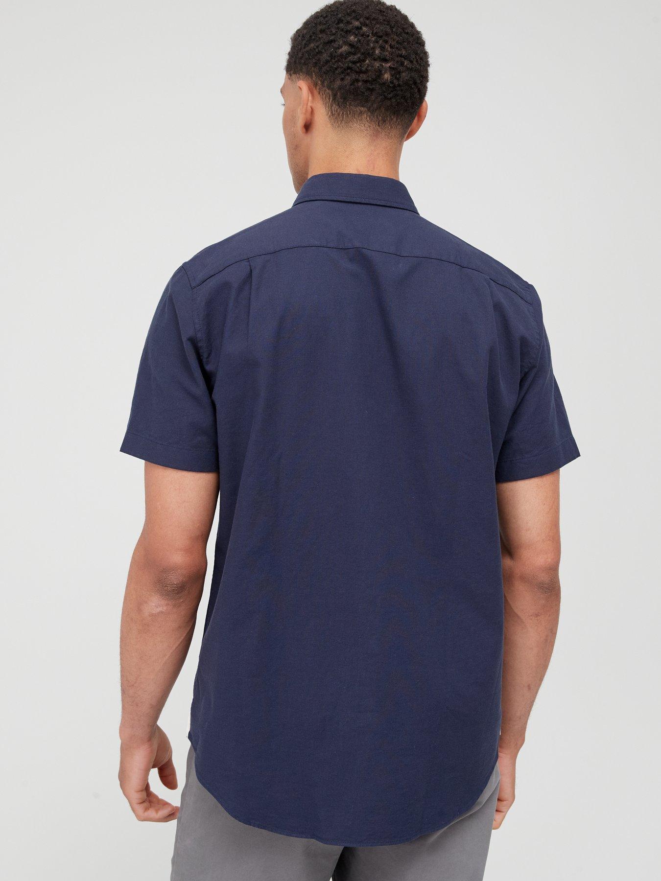 Lacoste Regular Fit Short Sleeve Oxford Shirt - Navy | very.co.uk