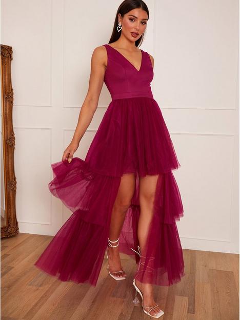 chi-chi-london-chi-chi-v-neck-tiered-tulle-dip-hem-dress-in-berry