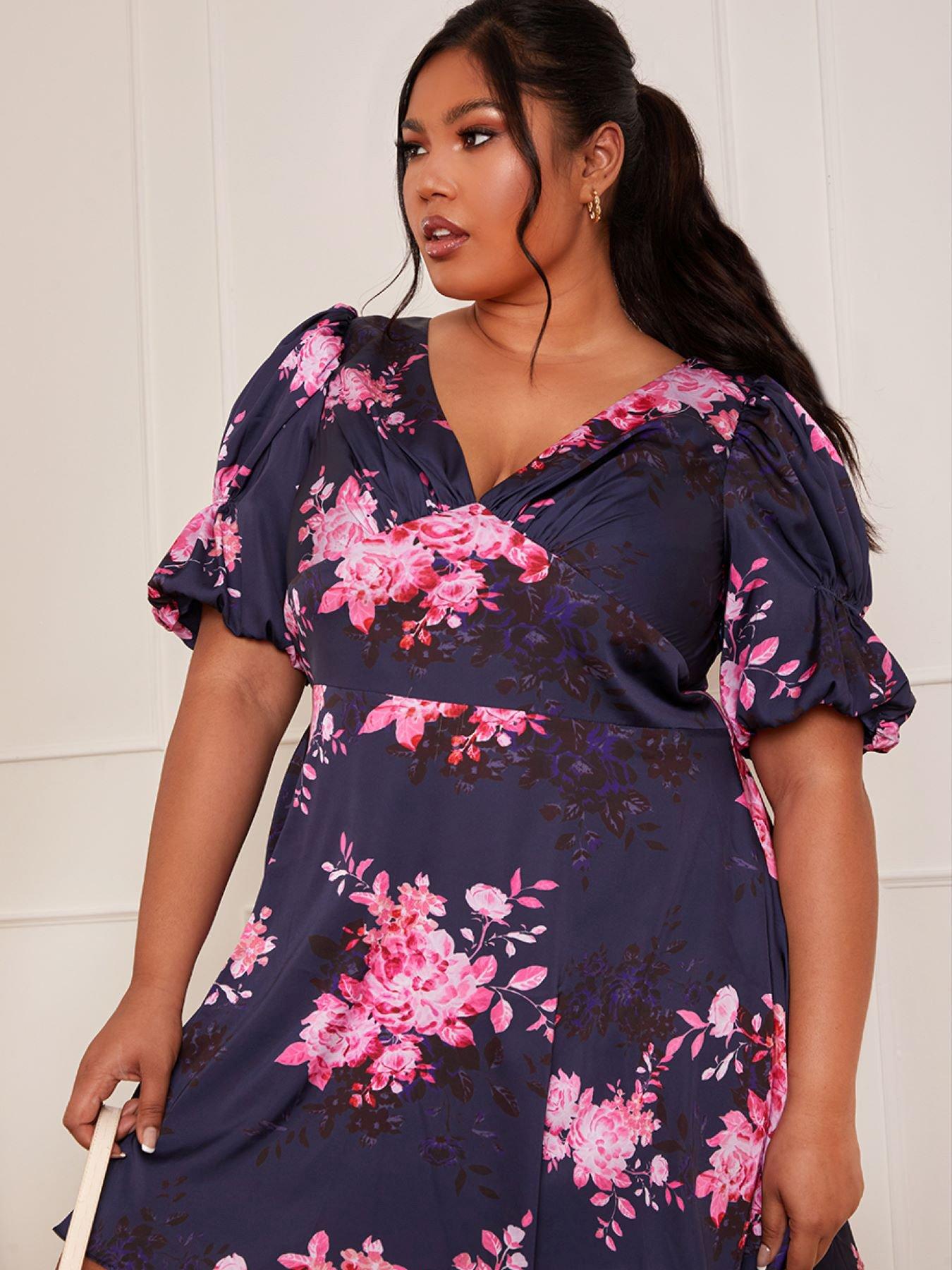 Chi Chi Short Sleeve Floral Printed Mini Dress Navy