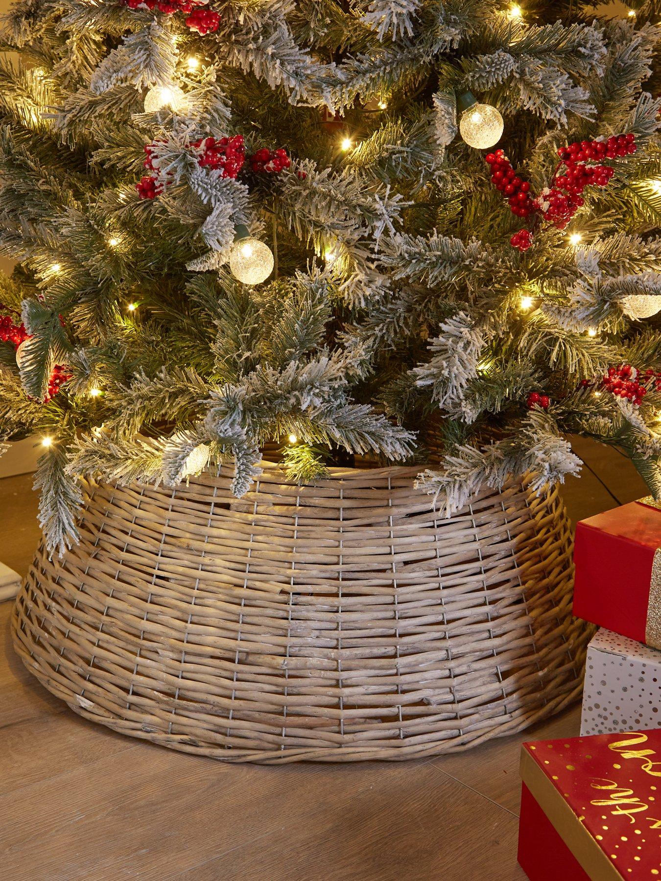 Image 1 of 4 of Festive White Wash Willow Round Christmas Tree Skirt &ndash; 50 cm diameter