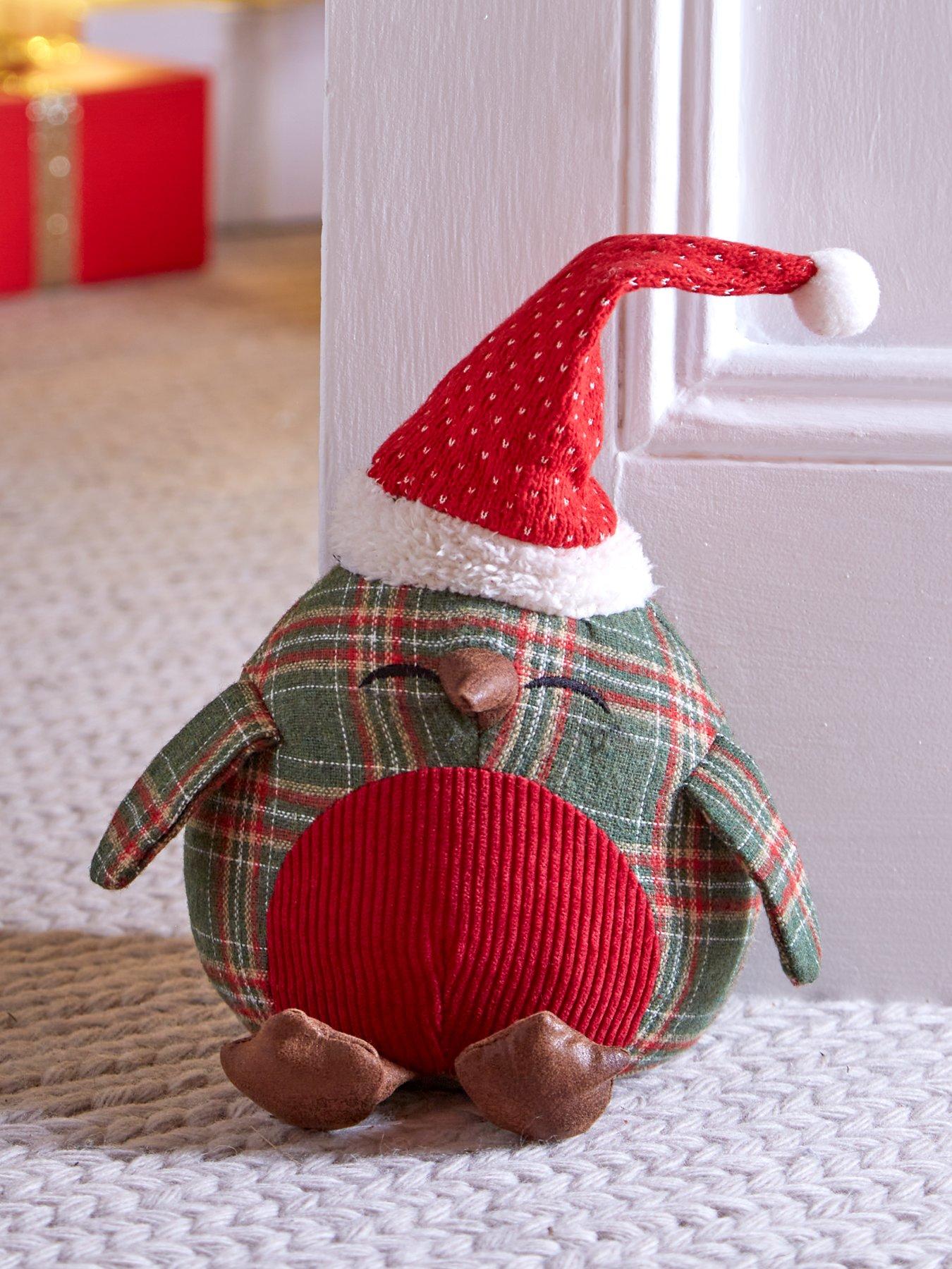 Product photograph of Festive 26 Cm Tartan Robin Christmas Door Stop from very.co.uk