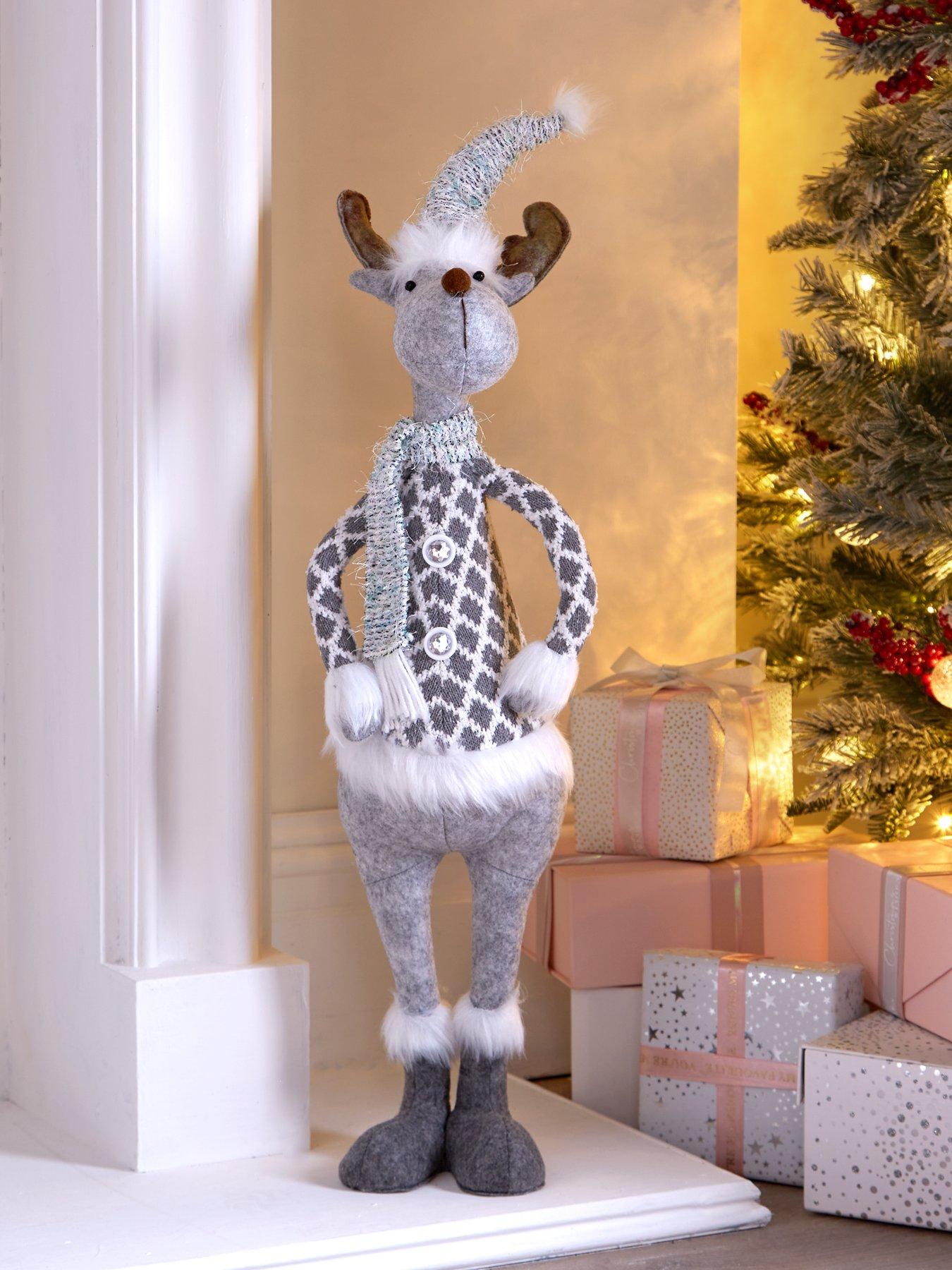 Product photograph of Festive 78cm Grey Standing Christmas Reindeer With Check Coat from very.co.uk