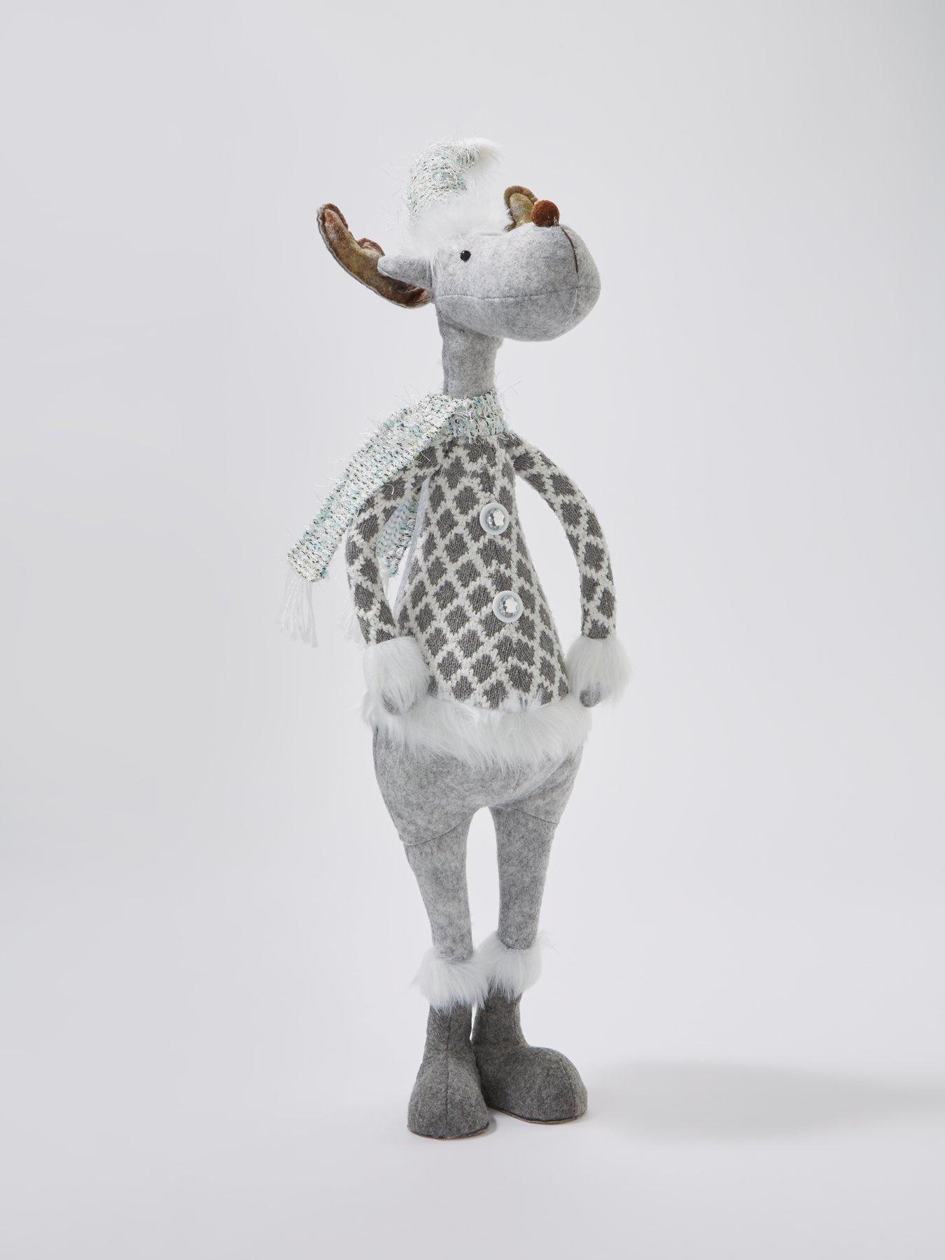 Festive 78cm Grey Standing Christmas Reindeer with Check Coat