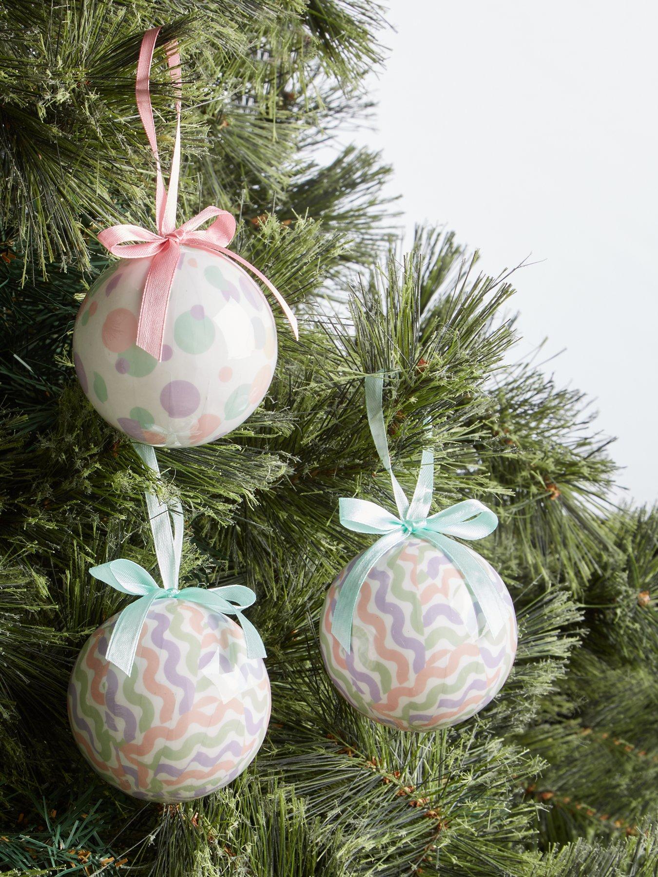 Product photograph of Festive Set Of 14 Pastel Decoupage Baubles from very.co.uk