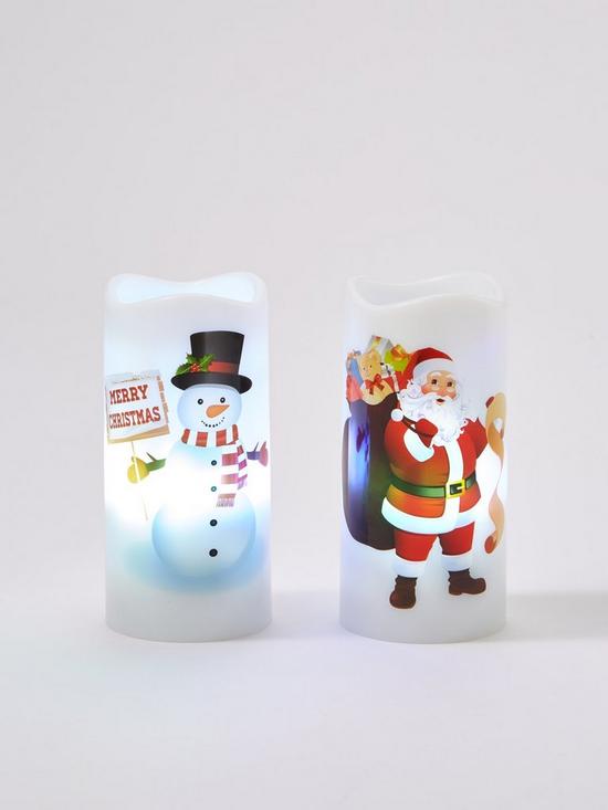 stillFront image of festive-15-cm-set-ofnbsp2-santasnowman-christmasnbspprojector-candles